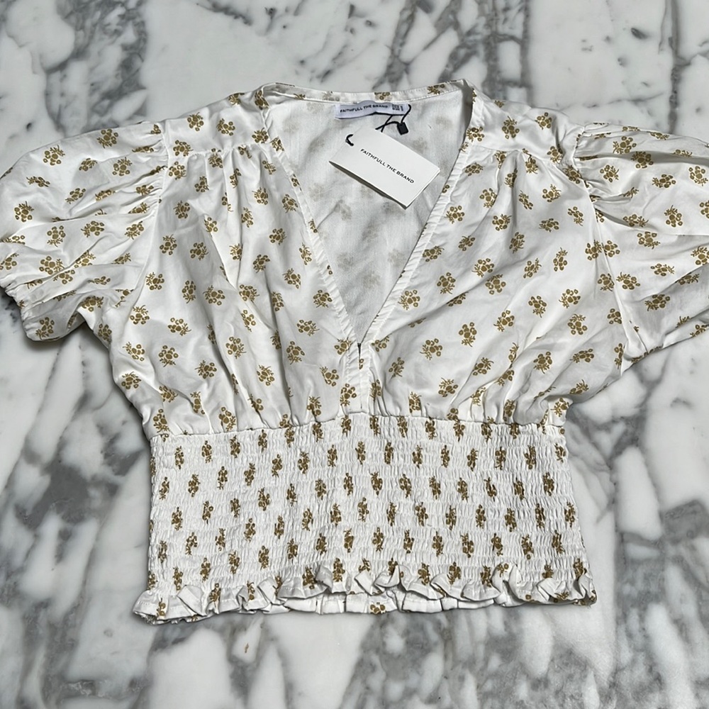 Faithfull The Brand Alba SmockedCotton Top SM NWT